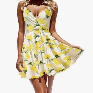 Women's Summer V Neck Mini Lemon Dress